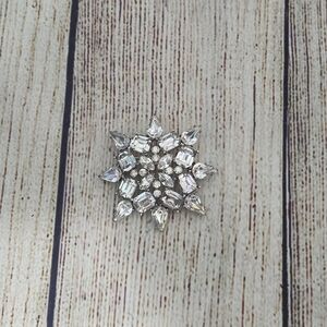 Vintage Crystal Starburst Snowflake Brooch